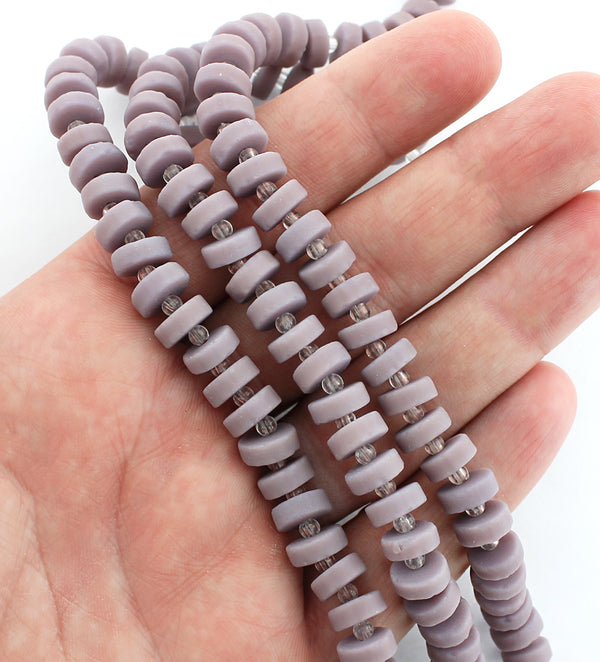 Heishi Cultured Sea Glass Beads 9mm x 3mm - Frosted Lavender - 1 Strand 36 Beads - U133