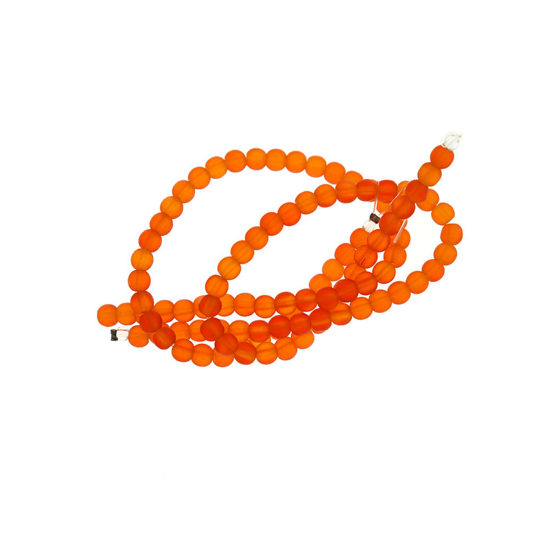 Perles rondes en verre de mer de culture 4 mm - Orange - 1 rang 48 perles - U163