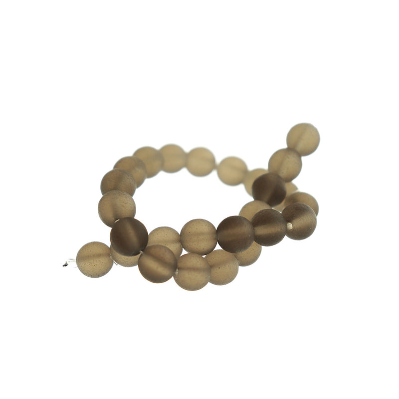 Perles rondes en verre de mer de culture 8 mm - Marron givré - 1 rang 24 perles - U239