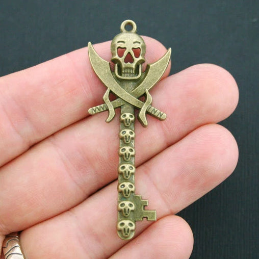 2 Skull Key Antique Bronze Tone Charms - BC985