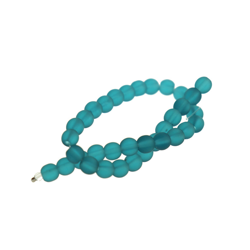 Perles rondes en verre de mer de culture 6 mm - Bleu sarcelle - 1 rang 32 perles - U235