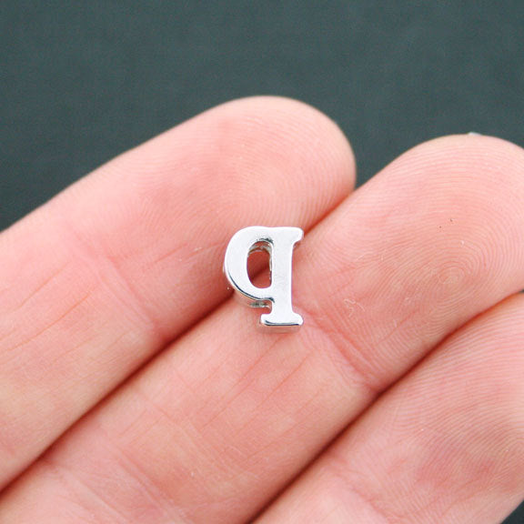 SALE Letter Q Spacer Beads 9mm x 4mm - Silver Tone - 4 Beads - SC5170