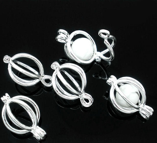 Cages à perles argentées - 19 mm x 12 mm - 5 pièces - FD022