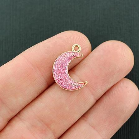 5 Crescent Moon Gold Tone Enamel Charms - E698