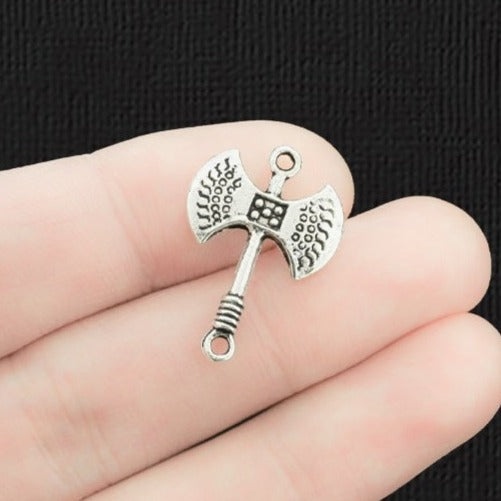 6 Hatchet Connector Antique Silver Tone Charms 2 Sided - SC2383