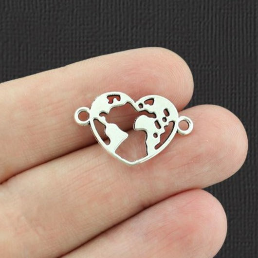 12 Heart Connector Antique Silver Tone Charms - SC5041