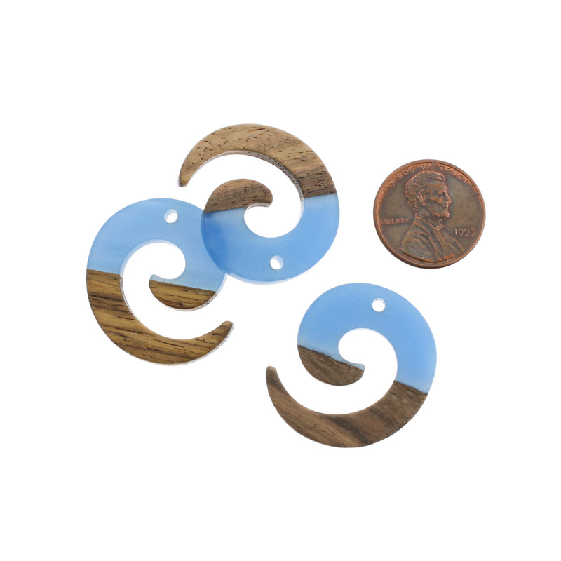 Swirl Natural Wood and Blue Resin Charm 28mm - WP402
