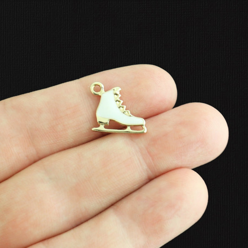 4 Figure Skate Gold Tone Enamel Charms - E263