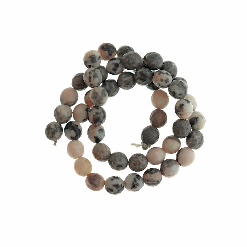 Faceted Natural Zebra Jasper Beads 8mm - Pink and Grey Marble - 1 Strand 47 Beads - BD1740