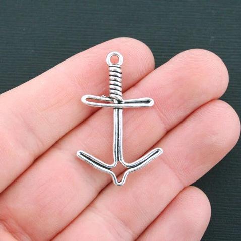 SALE 8 Anchor Antique Silver Tone Charms 2 Sided - SC4473