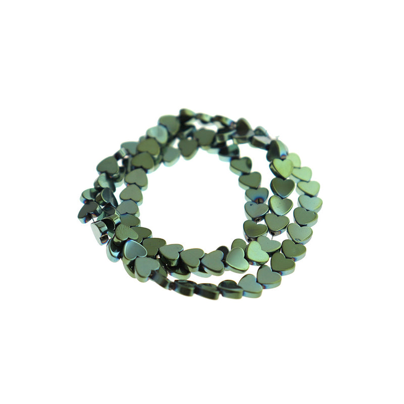 Heart Hematite Beads 6mm - Metallic Green - 1 Strand 70 Beads - BD1693