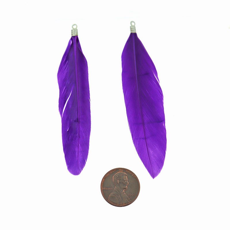 Feather Pendants - Silver Tone and Royal Purple - 12 Pieces - Z1474