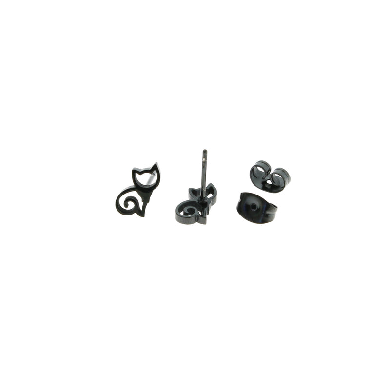 Gunmetal Black Stainless Steel Earrings - Cat Studs - 10mm x 5mm - 2 Pieces 1 Pair - ER066