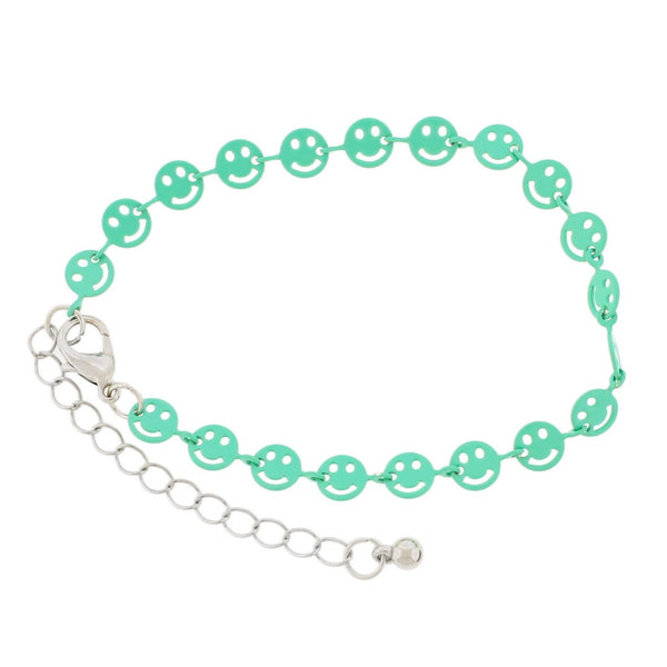 Enamel Smile Bracelet 7" Plus Extender - 1mm - Mint Green - 1 Bracelet - N397