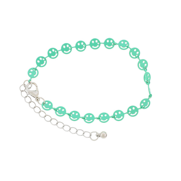 Enamel Smile Bracelet 7" Plus Extender - 1mm - Mint Green - 5 Bracelets - N397