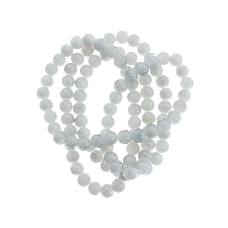 Round Imitation Jade Beads 8mm - Light Grey - 1 Strand 100 Beads - BD2723