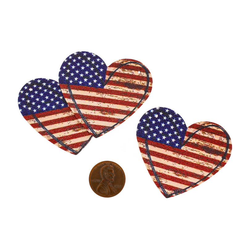 Pendentifs Coeur Simili Cuir - Drapeau Américain - 4 Pièces - LP274