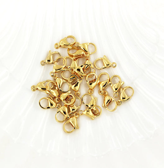 Gold Stainless Steel Lobster Clasps 12mm x 7mm - 10 Clasps - FD379