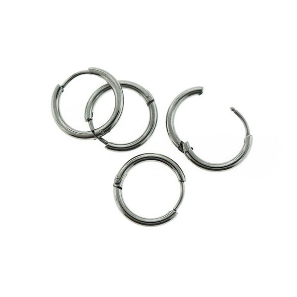 Stainless Steel Earrings - Hinged Clicker Segment Hoops 15mm - 2 Pieces 1 Pair - FD779