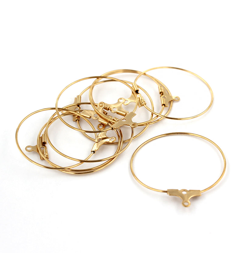 Gold Stainless Steel Earring Wires - Wine Charms Hoops - 29mm x 27mm - 20 Pieces 10 Pairs - Z886