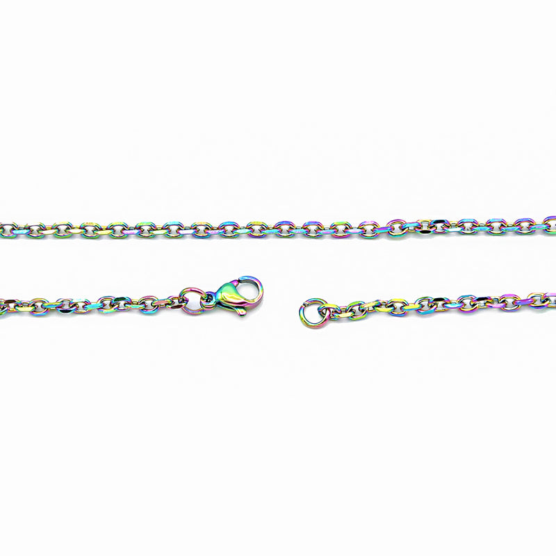 Rainbow Electroplated Stainless Steel Cable Chain Necklace 23"- 3mm - 10 Necklaces - N240