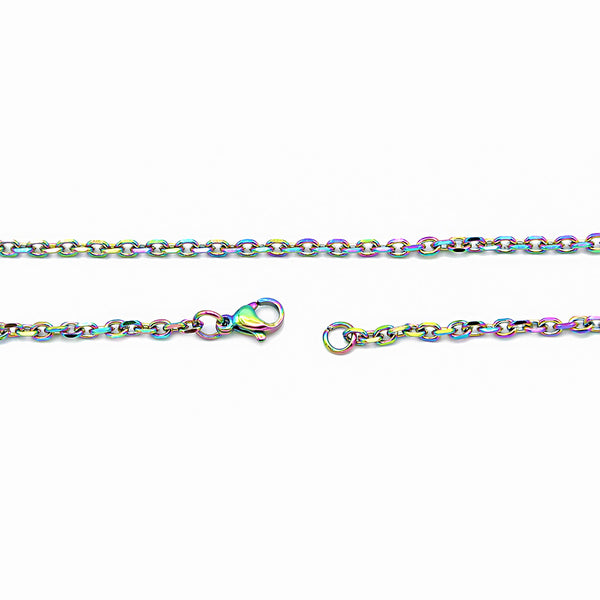 Collier de chaîne de câble en acier inoxydable plaqué arc-en-ciel 23"- 3mm - 5 colliers - N240
