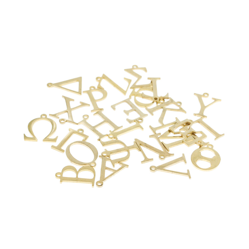 24 Greek Alphabet Letter Gold Plated Stainless Steel Charms - 1 Set - COL120