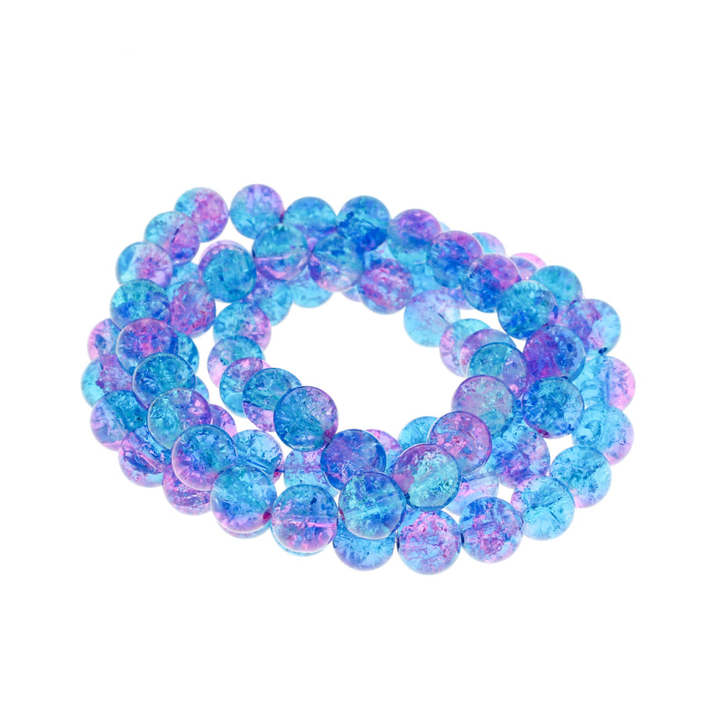 Round Glass Beads 10mm - Sky Blue and Bubblegum Pink Crackle - 1 Strand 85 Beads - BD066