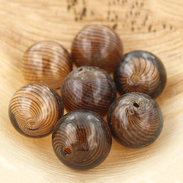 Blown Glass Beads 20mm - Brown Swirl - 4 Beads - BD260E