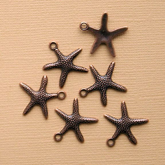 10 Starfish Antique Copper Tone Charms - BC707