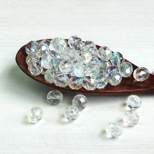 Perles de verre tchèque à facettes 8 mm - Transparent poli au feu - 10 perles - CB158