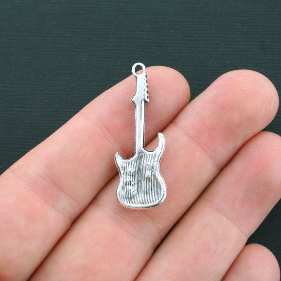 6 Electric Guitar Antique Silver Tone Charms - SC4329