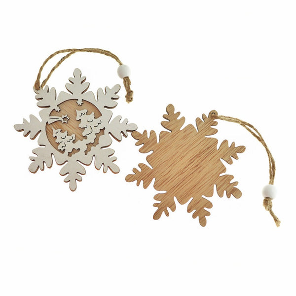 2 Snowflake Natural Wood Charms - WP562