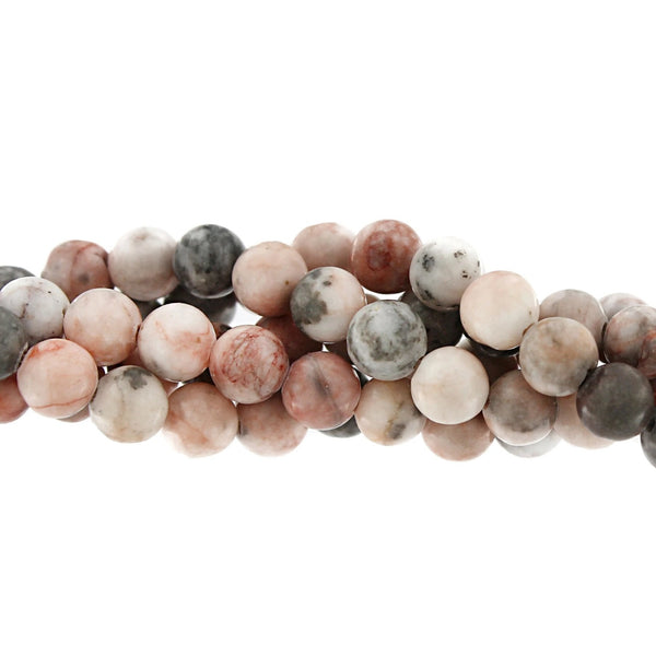 Round Natural Zebra Jasper Beads 6mm - Grey and Pink Marble - 1 Strand 63 Beads - BD1681