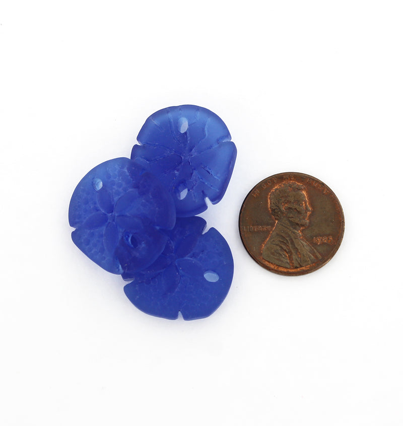 2 Royal Blue Sand Dollar Cultured Sea Glass Charms - U123