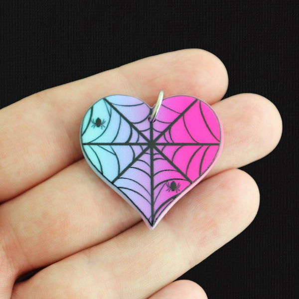 2 Spiderweb Heart Acrylic Charms 2 Sided - K657