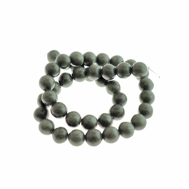 Round Imitation Gemstone Beads 10mm - Olive Green Marble - 1 Strand 42 Beads - BD2767