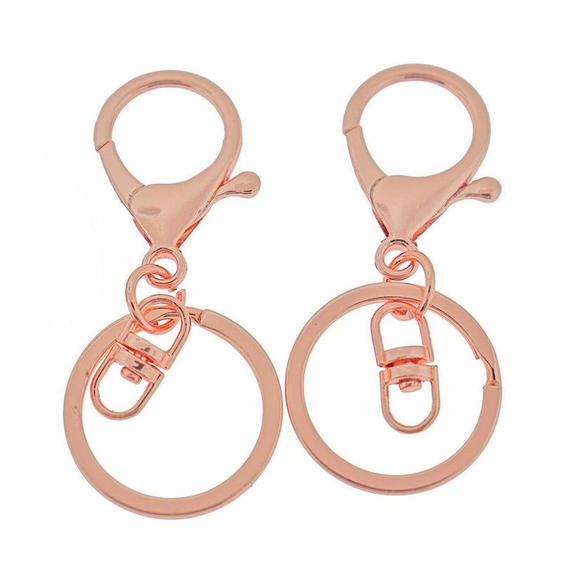 Rose Gold Tone Key Rings With Swivel Connectors - 68mm x 30mm - 4 Pieces - Z1418