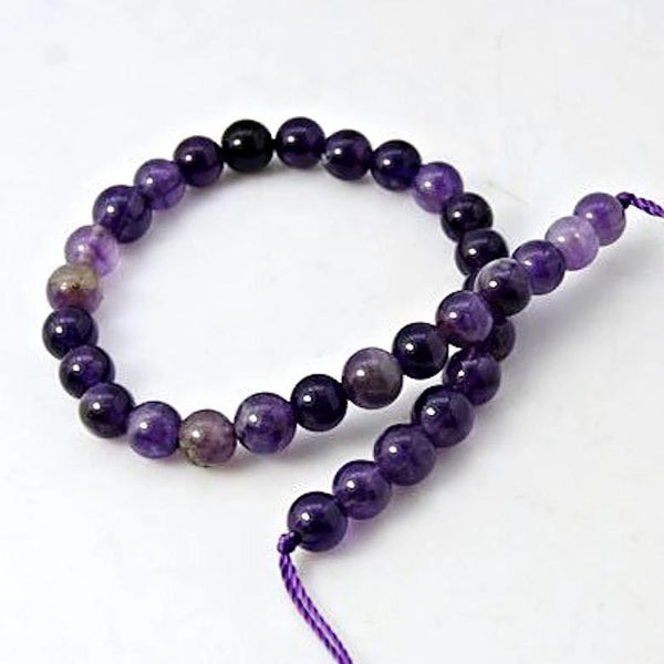 Perles rondes d'améthyste naturelle 6 mm - Tons violets riches - 1 brin 31 perles - BD576