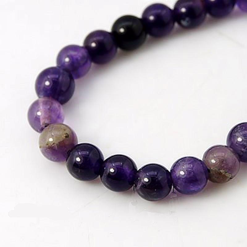Perles rondes d'améthyste naturelle 6 mm - Tons violets riches - 1 brin 31 perles - BD576