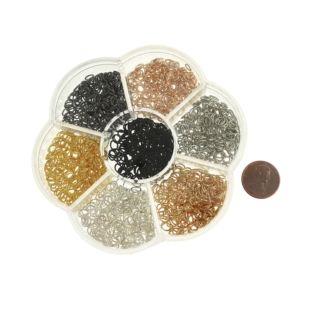 Anneaux de jonction 6 mm x 4 mm avec sept finitions assorties dans une boîte de rangement pratique - STARTER14