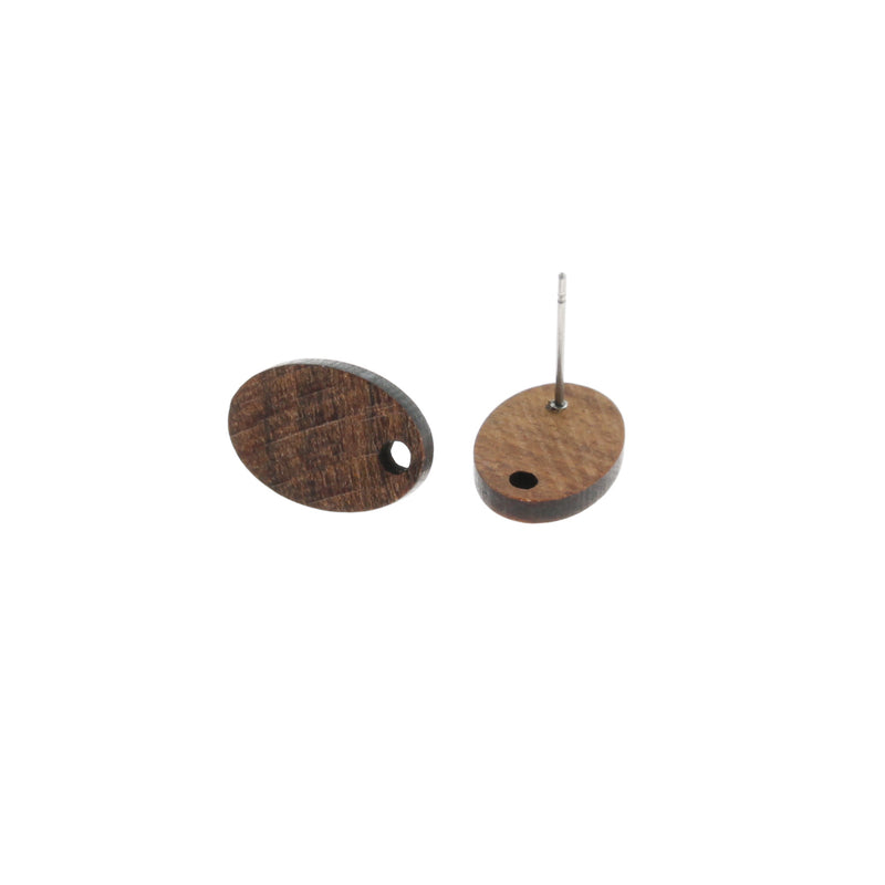 Wood Stainless Steel Earrings - Geometric Drop Studs - 15mm x 10mm - 2 Pieces 1 Pair - ER122