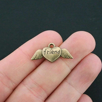 SALE 6 Friend Antique Bronze Tone Charms 2 Sided - BC043