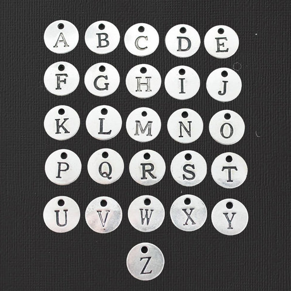 26 Alphabet Letter Silver Tone Charms - 1 Set - ALPHA3300