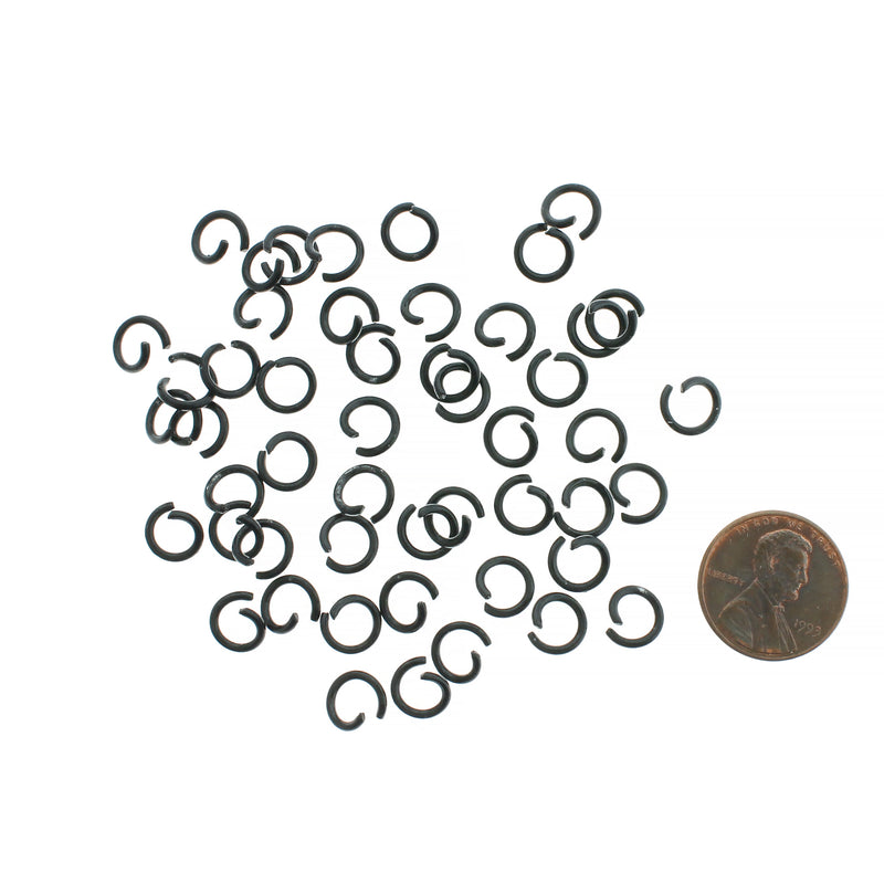 Black Enamel Plated Jump Rings 8mm x 1.2mm - Open 16 Gauge - 50 Rings - J044