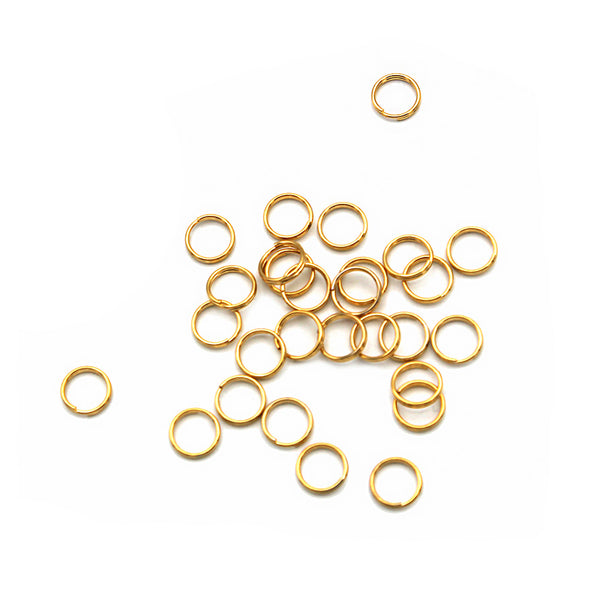 Anneaux fendus en acier inoxydable doré 8 mm x 1,5 mm - Calibre 15 ouvert - 25 anneaux - SS031
