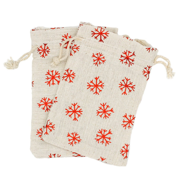 4 Snowflake Cotton Drawstring Bags 14cm x 10cm - TL191