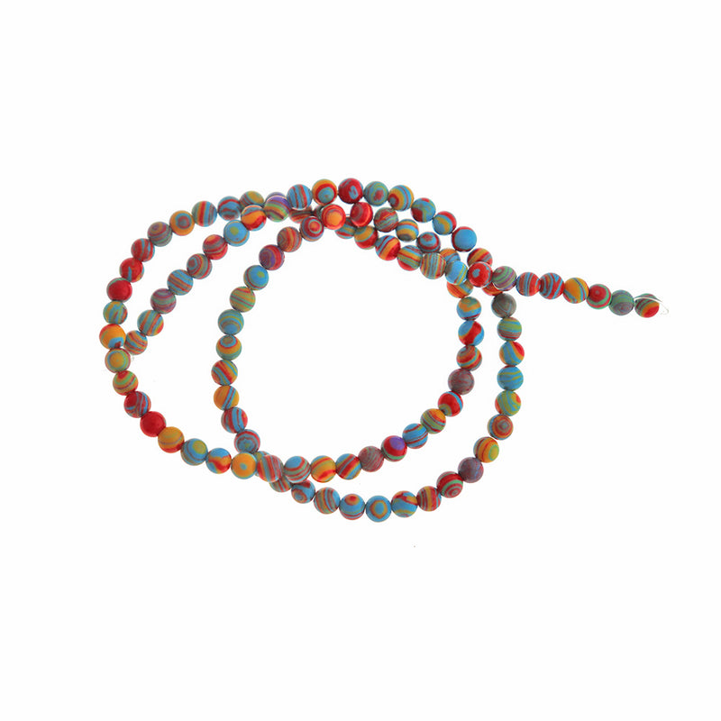 Perles rondes en malachite synthétique 7 mm - Tourbillon rouge, vert et jaune - 1 brin 95 perles - BD1387