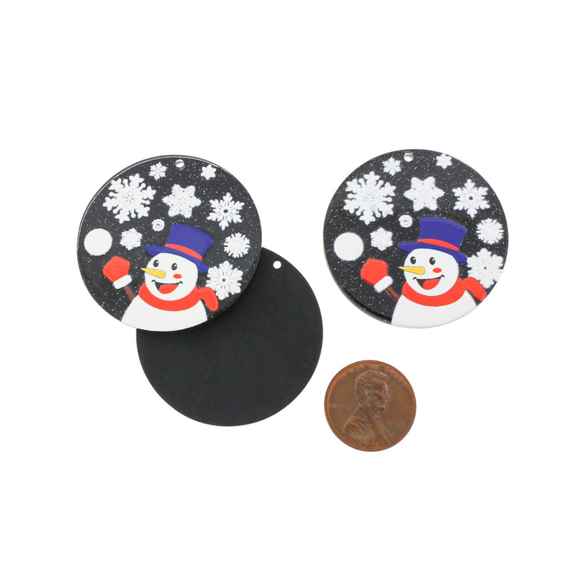 2 Snowman Painted Resin Charms - K577