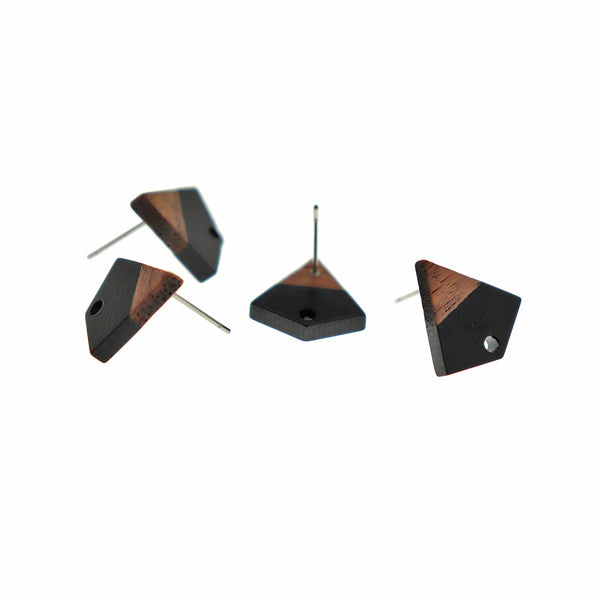 Wood Stainless Steel Earrings - Black Resin Kite Studs - 16mm x 15mm - 2 Pieces 1 Pair - ER731